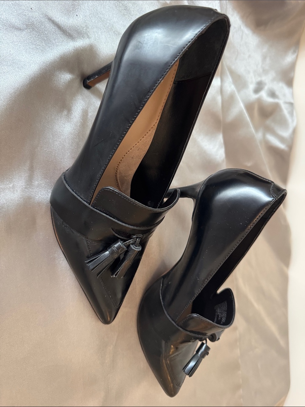 Banana Republic Black Leather Pointed-Toe Tassel Loafers (Women) - Picture 2 of 3